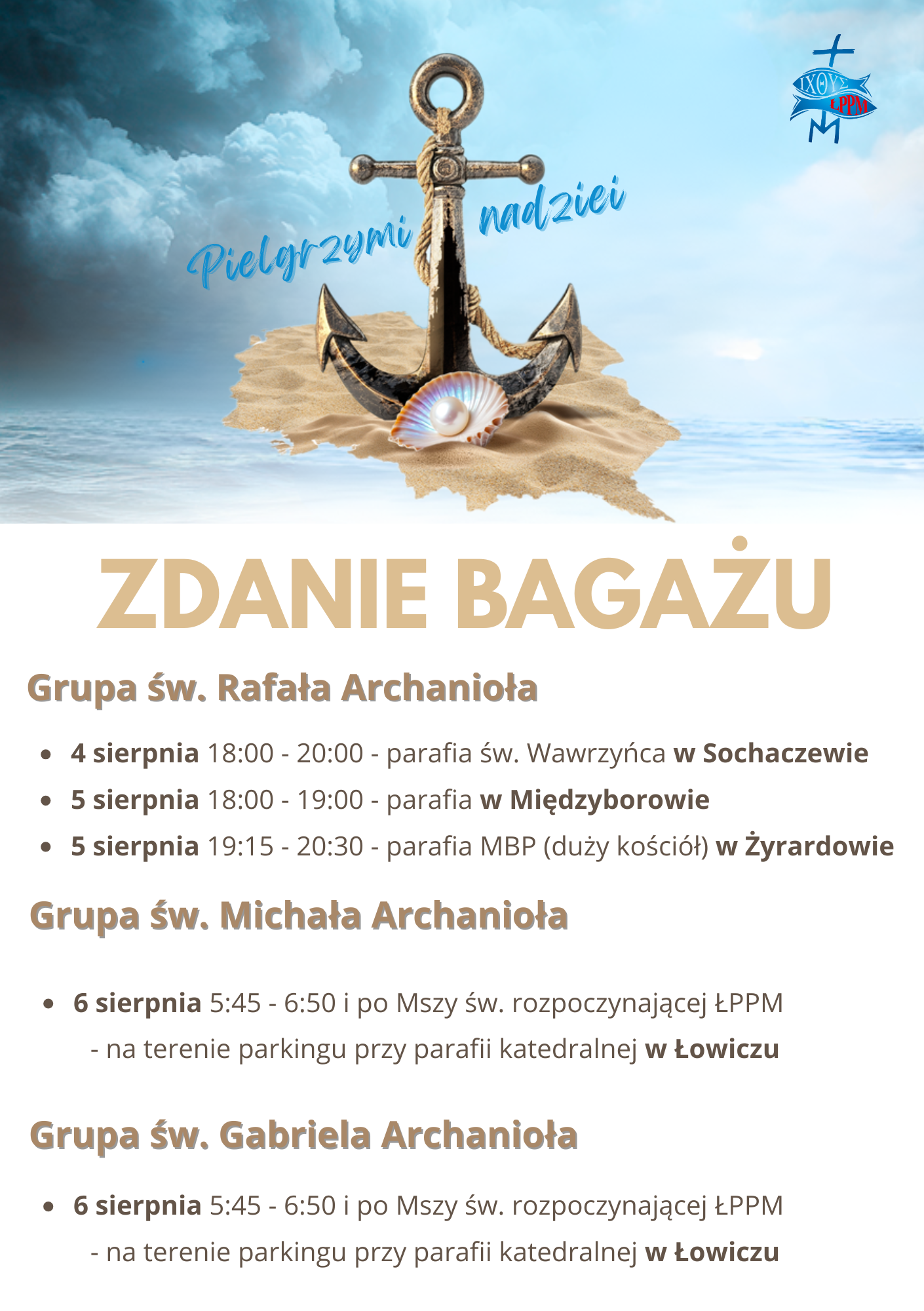 Terminy zdania głównego bagażu na bazy poszczególnych grup ŁPPM